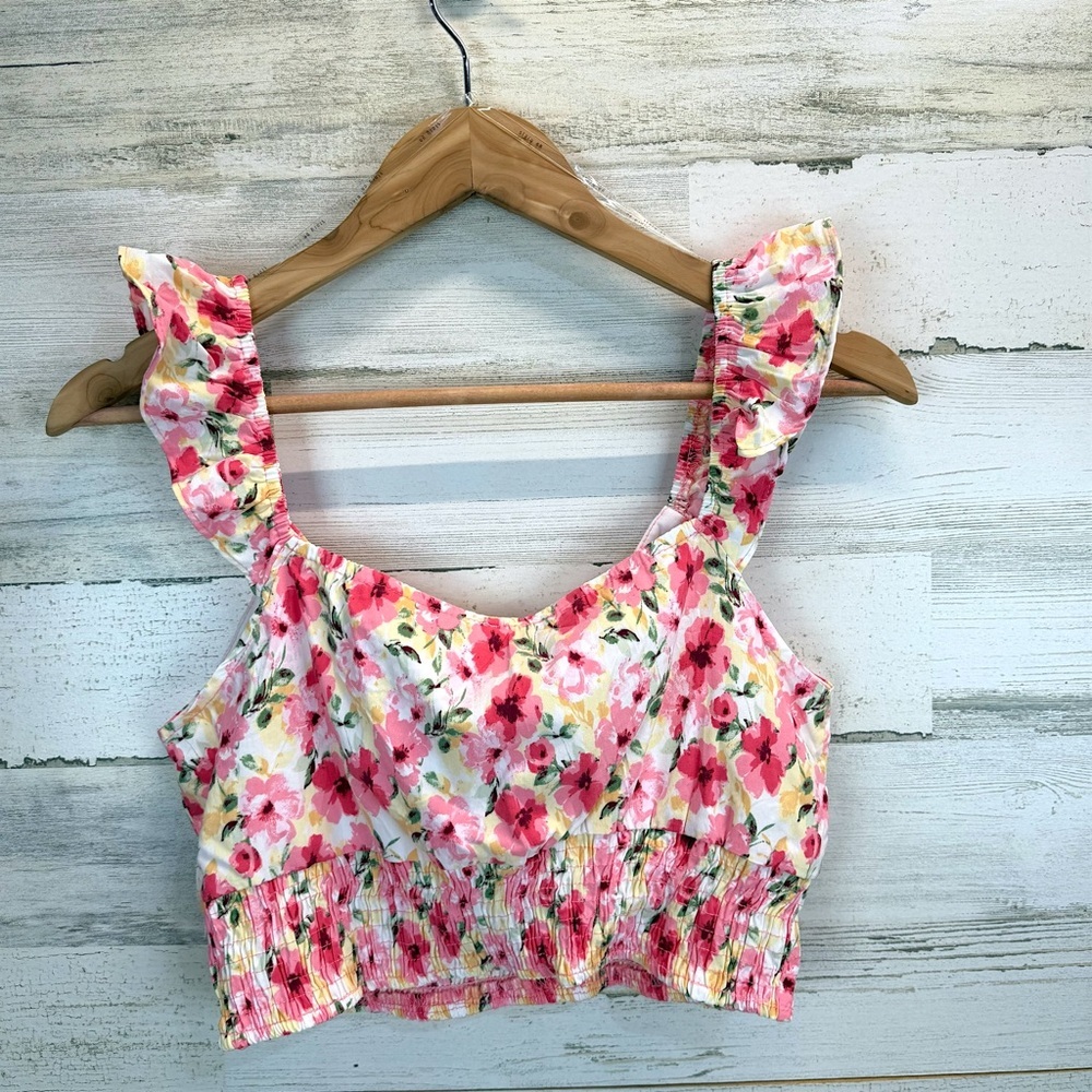 Story On Y2K Floral Tie Front Crop Top Pink Coquette Mall Girl Cottagecore M - Picture 9 of 13